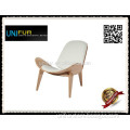 Hans Wegner, replica PU cushion covered shell lounge chair with beech wood